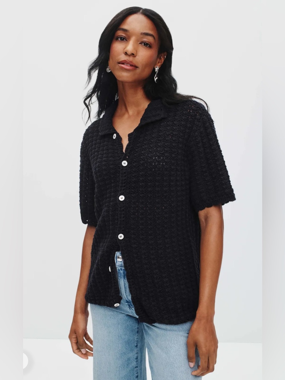Dunst Crochet Colored Cardigan Navy Size Medium